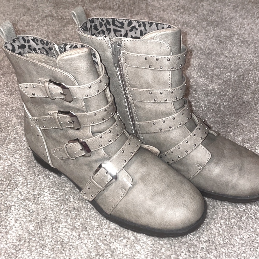 Justice Gray Studded Moto Boots